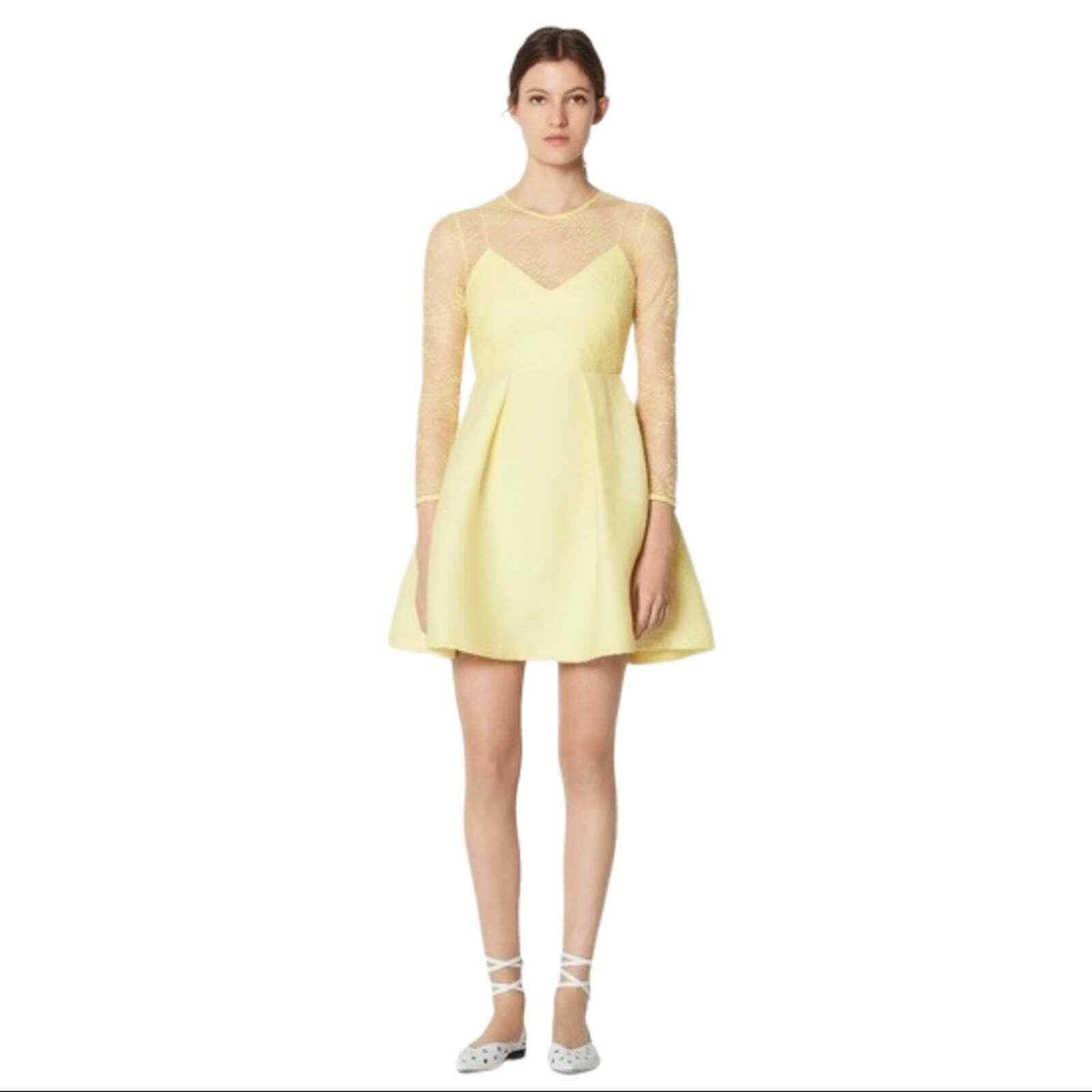 Sandro Yellow Dress Lace Overlay Full Skirt Jeanette Mini Party Sunny Wedding 4